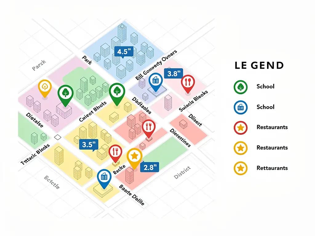 Map illustration showing local community insights and points of interest